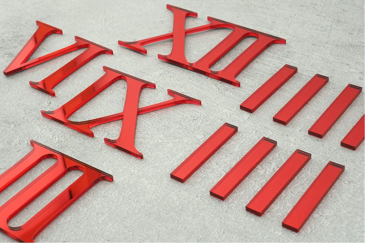 Czerwone lustrzane cyfry rzymskie arabskie i znaczniki - kolekcja