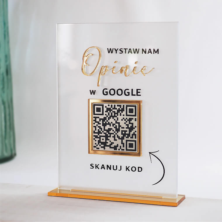 Tabliczka statuetka wystaw opinie w google qr kod kolor mleczny / satynowy