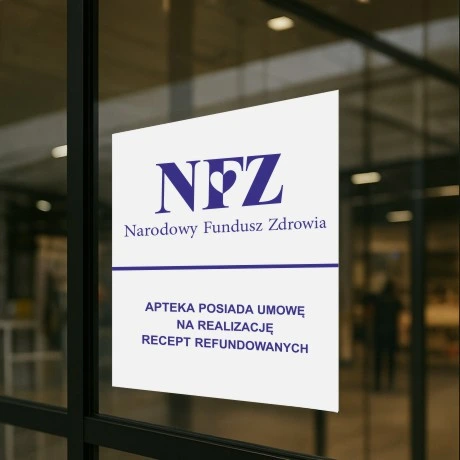 Naklejka apteka posiada umowę na realizację recept refundowanych