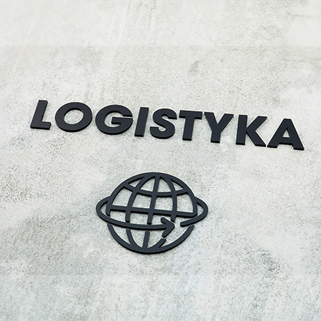 Napis na drzwi logistyka z piktogramem kolor czarny