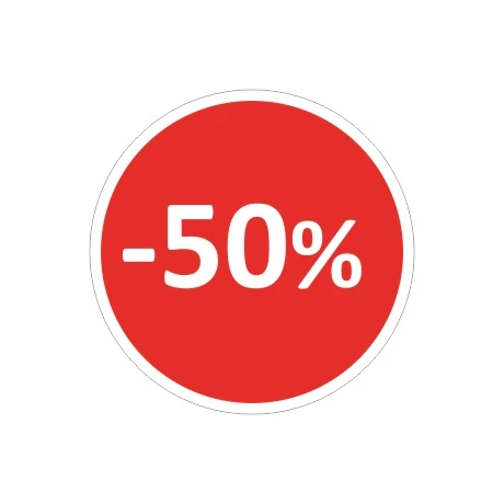 Okrągła czerwona naklejka promocja na witrynę sklepu