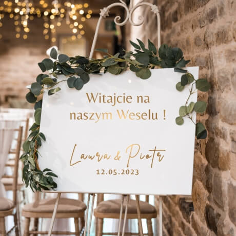 Tablica powitalna na wesele złote imiona pary młodej